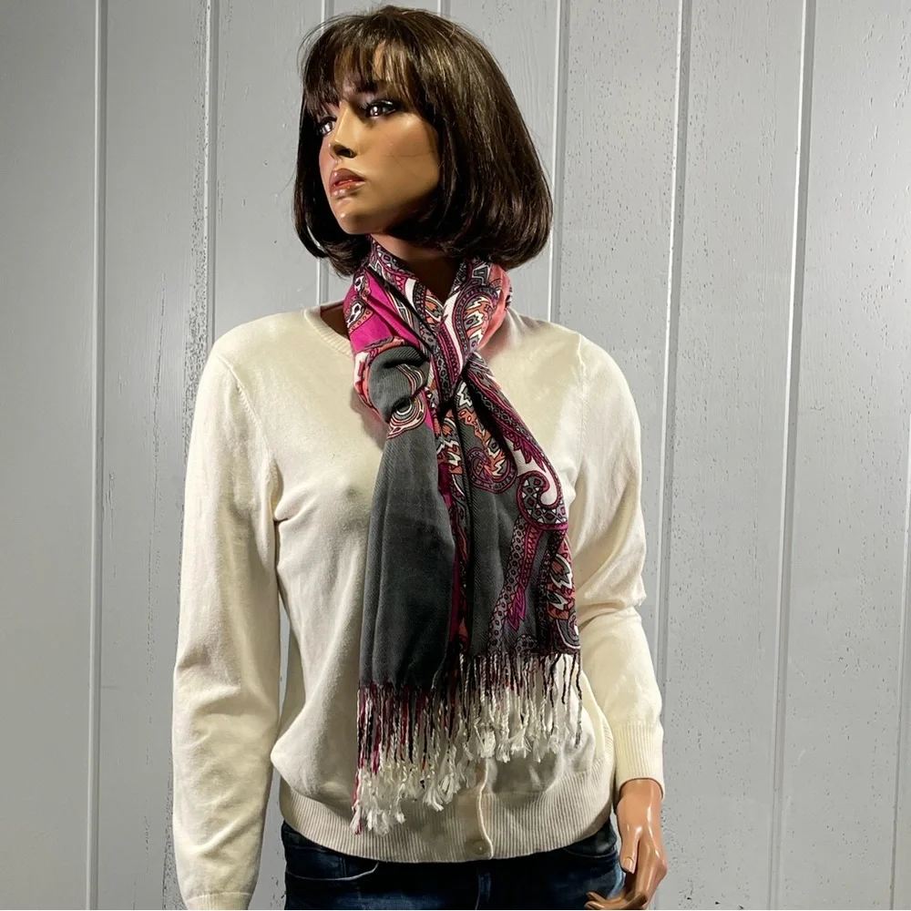 *Women's Hot Pink Floral Paisley Shawl Scarf